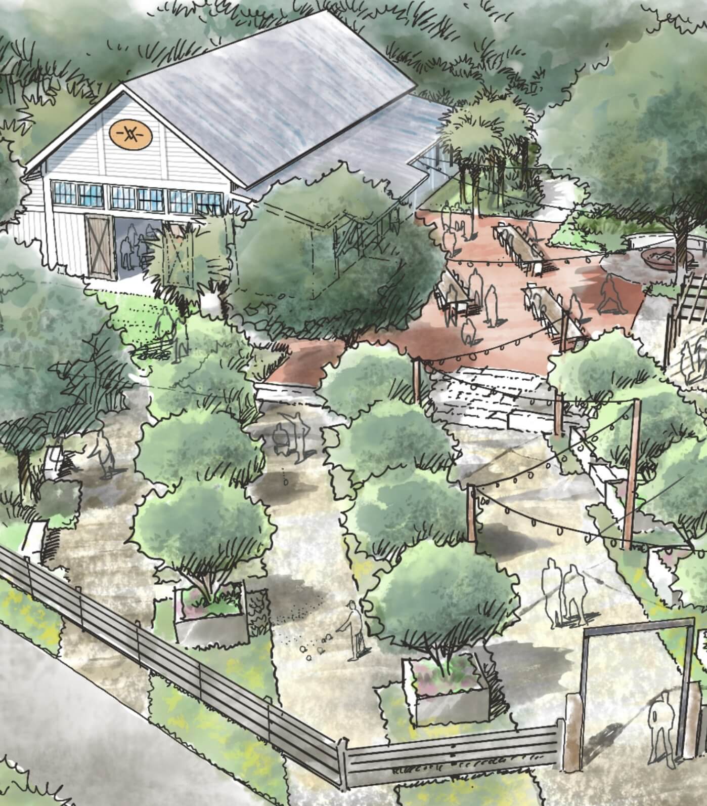 Watercolor Rendering of The Grange at Rye Ranch